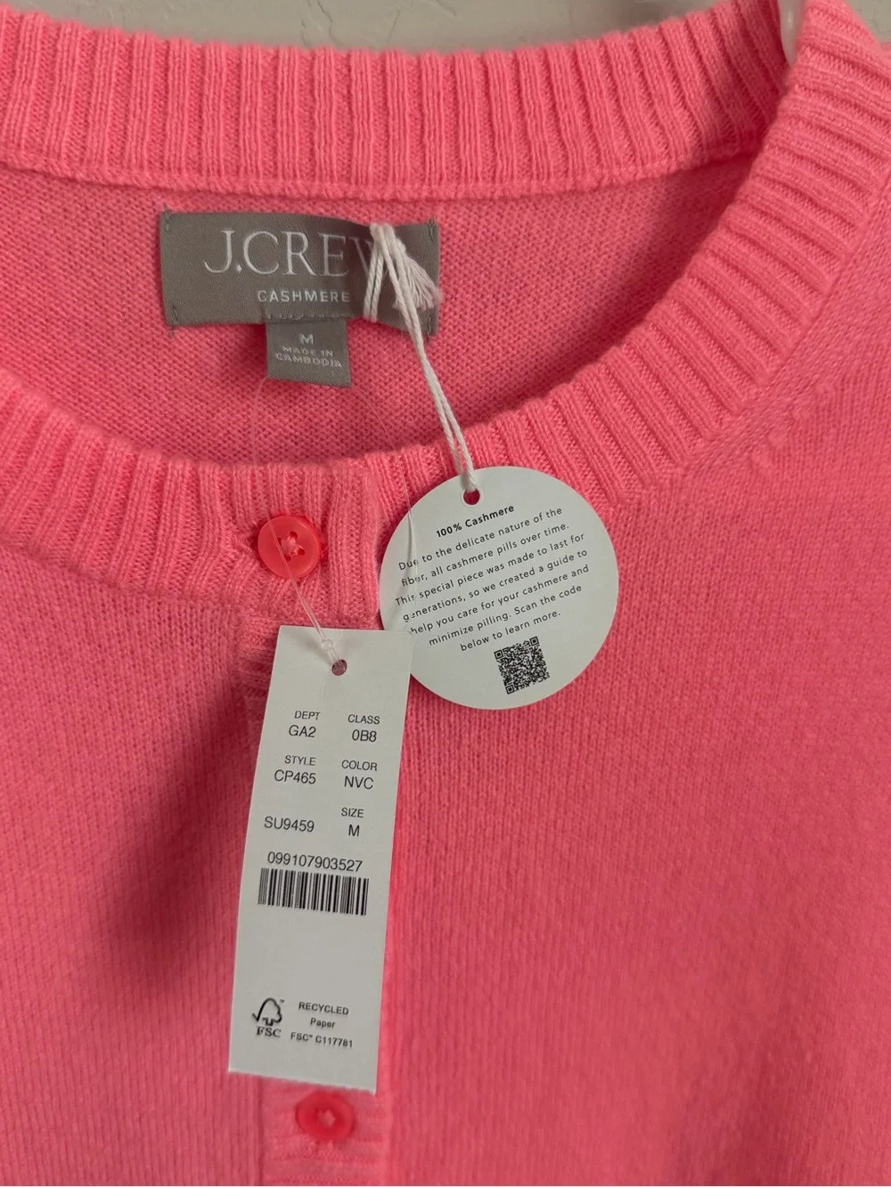 NWT J.Crew 100% Cashmere Cardigan Neon Pink Good Cashmere Standard Medium